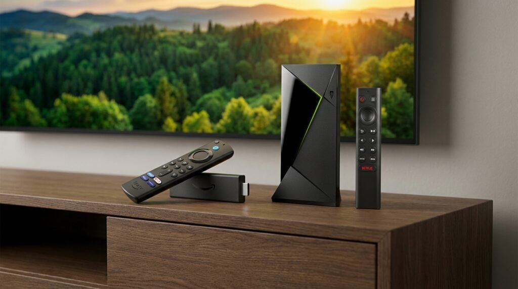 Best British IPTV hardware comparison Firestick 4K Max vs Nvidia Shield Pro