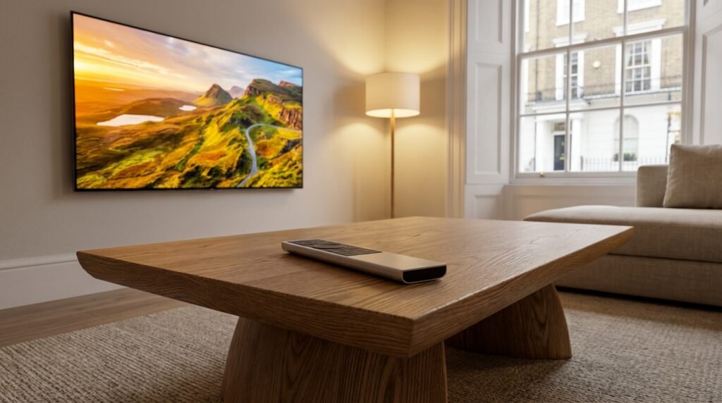 Minimalist iptv smart setup with one remote and zero clutter in a UK home
