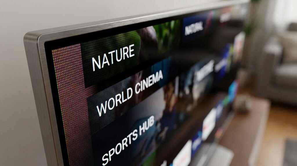Professional iptv smart app interface on a 4K Samsung and LG Smart TV