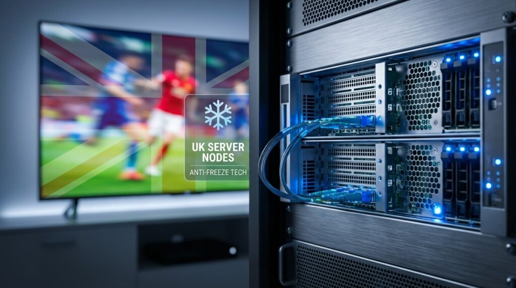 UK-based server nodes and anti-freeze technology for a buffer-free IPTV experience