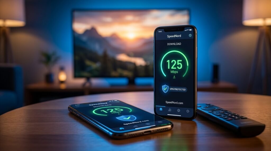 Using a secure VPN and checking speed on SpeedNord for IPTV United Kingdom