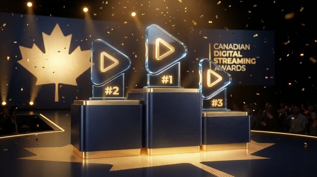 Best IPTV Canada providers 2026 ranked - top three IPTV subscription services on award podium