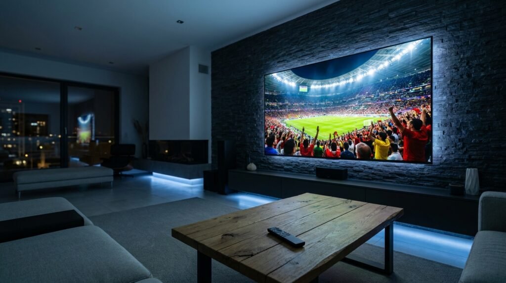 Best IPTV subscription 2026 - live World Cup streaming on 4K smart TV in modern living room
