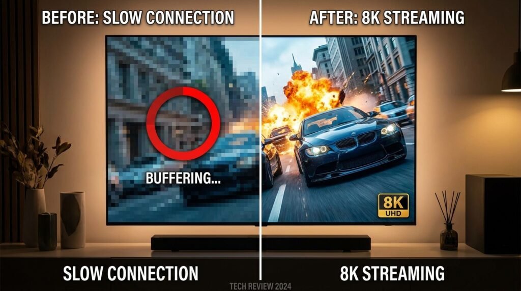 Comparing low-quality IPTV buffering vs stable Bamo TV 8K streaming