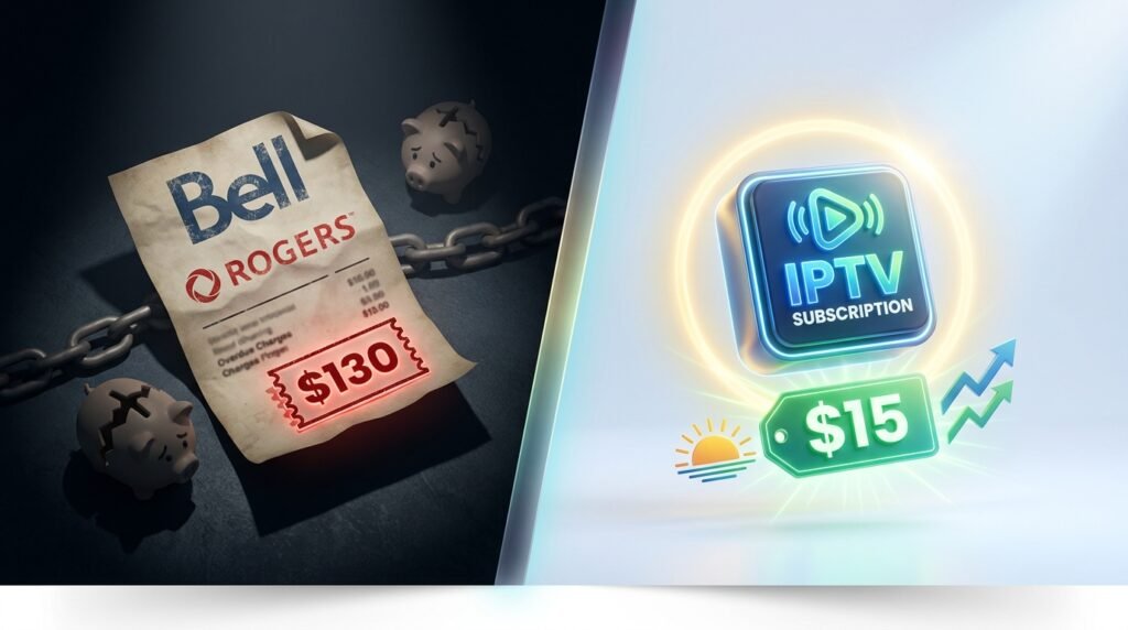 Comparison of expensive Canadian cable bills versus affordable IPTV Canadian monthly subscriptions.