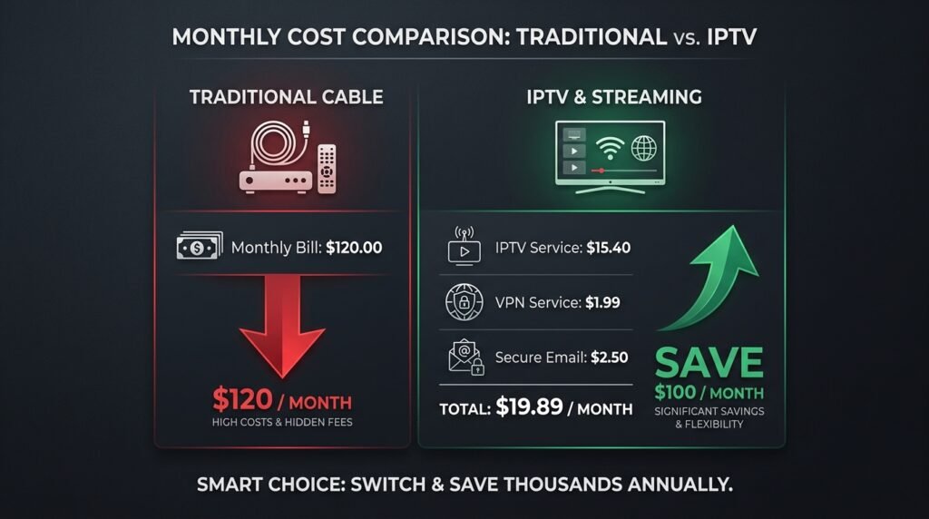 IPTV subscription cost 2026 — save $100 per month vs cable with best IPTV provider pricing breakdown

