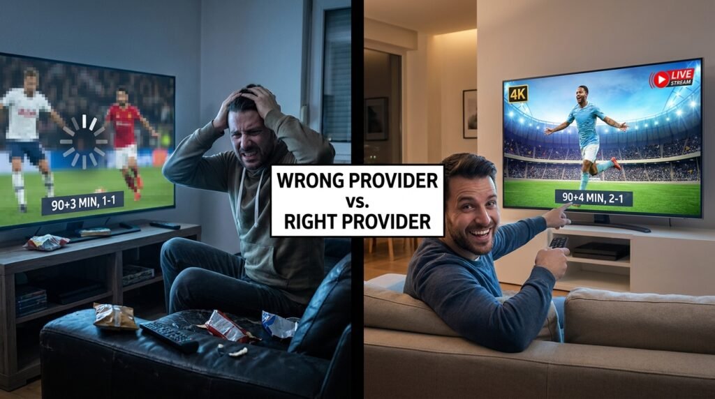 Best IPTV provider stability test — buffering stream vs crystal clear 4K live sports comparison

