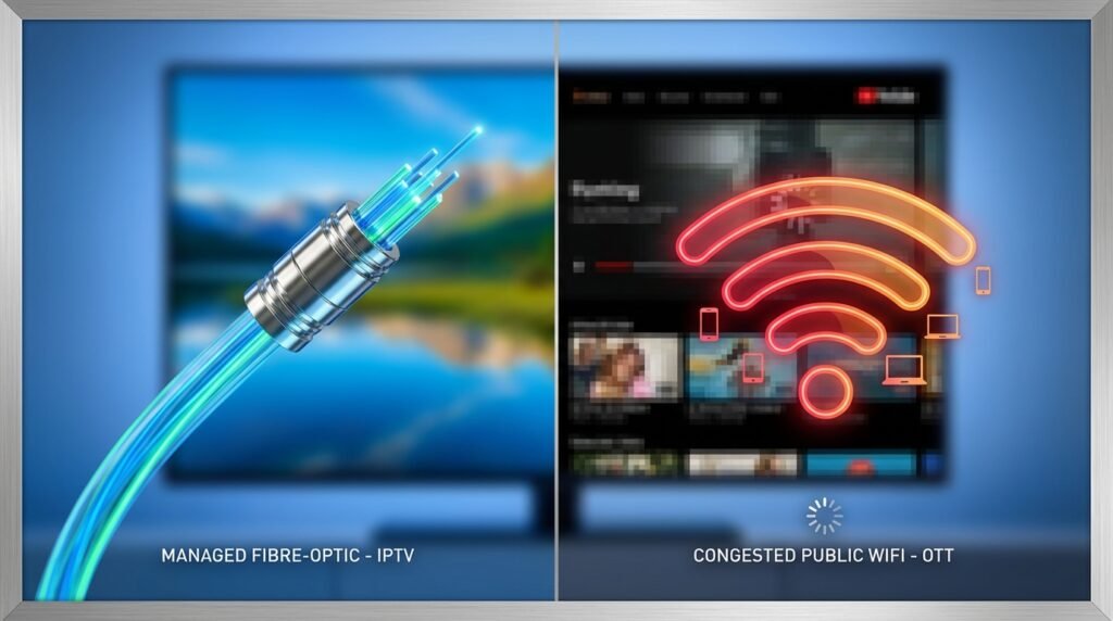 Technical comparison between managed IPTV subscriptions and public OTT streaming
