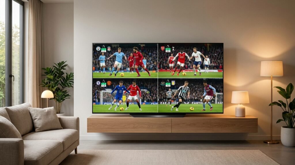 Using TiviMate Premium multi-view feature to watch 4 football matches at once.