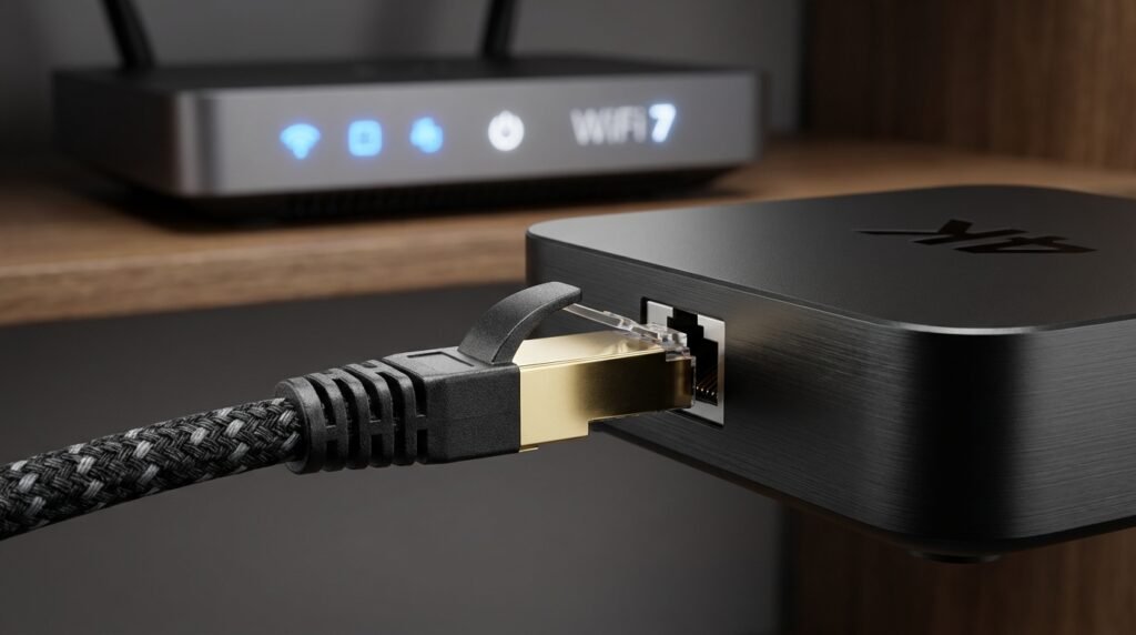 Wired Ethernet connection for a stable IPTV subscription with no buffering.